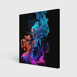 Холст квадратный Неоновый цветной дым на черном фоне, цвет: 3D-принт