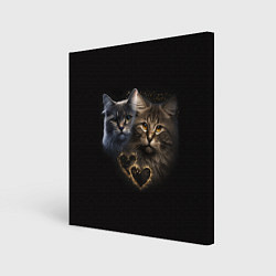 Картина квадратная Влюбленные кот и кошка с сердечками