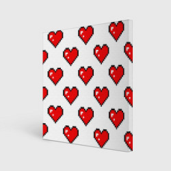 Холст квадратный Сердца в стиле пиксель-арт, цвет: 3D-принт