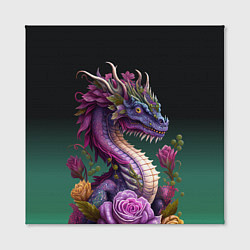Холст квадратный Неоновый дракон с цветами, цвет: 3D-принт — фото 2