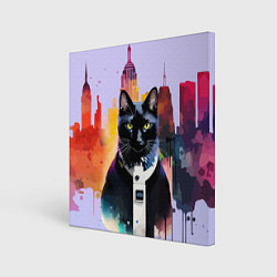 Холст квадратный Чёрный котяра в Нью-Йорке, цвет: 3D-принт