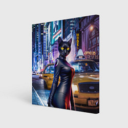 Холст квадратный Модная чёрная кошечка в Нью-Йорке, цвет: 3D-принт