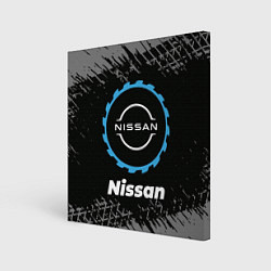 Картина квадратная Nissan в стиле Top Gear со следами шин на фоне