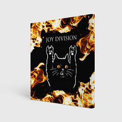 Картина квадратная Joy Division рок кот и огонь