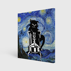 Картина квадратная Кот Бегемот на примусе в Звездной ночи