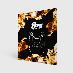 Холст квадратный David Bowie рок кот и огонь, цвет: 3D-принт