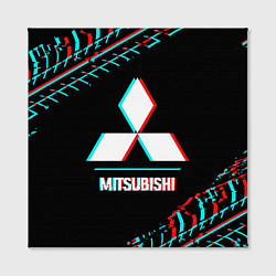 Холст квадратный Значок Mitsubishi в стиле glitch на темном фоне, цвет: 3D-принт — фото 2