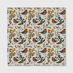 Холст квадратный Птицы малиновки и зверобой, цвет: 3D-принт — фото 2