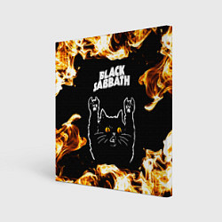Картина квадратная Black Sabbath рок кот и огонь