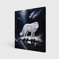 Картина квадратная Белый волк в лесу