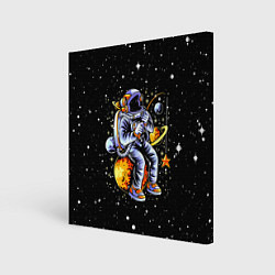 Картина квадратная Космонавт на рыбалке - неон
