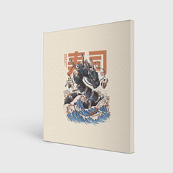 Картина квадратная Суши дракон с иероглифами в японском стиле