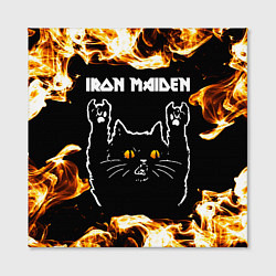 Холст квадратный Iron Maiden рок кот и огонь, цвет: 3D-принт — фото 2