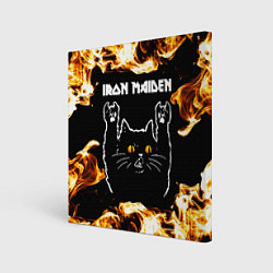 Картина квадратная Iron Maiden рок кот и огонь