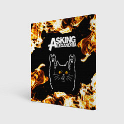 Картина квадратная Asking Alexandria рок кот и огонь