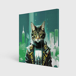 Холст квадратный Funny cat on the background of skyscrapers, цвет: 3D-принт