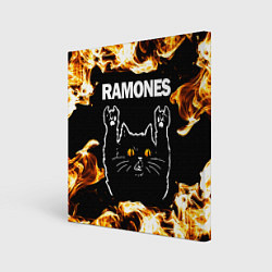 Картина квадратная Ramones рок кот и огонь