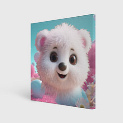 Холст квадратный Белый пушистый медвежонок, цвет: 3D-принт