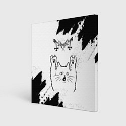 Холст квадратный Mayhem рок кот на светлом фоне, цвет: 3D-принт