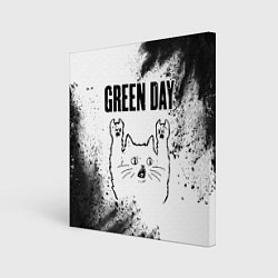 Картина квадратная Green Day рок кот на светлом фоне