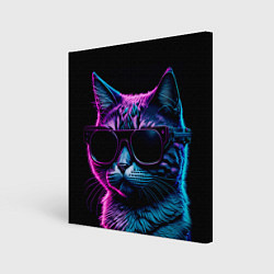 Холст квадратный Неоновый котик в очках, цвет: 3D-принт