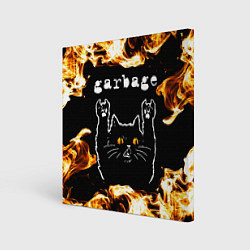 Холст квадратный Garbage рок кот и огонь, цвет: 3D-принт