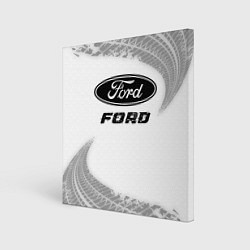 Холст квадратный Ford speed на светлом фоне со следами шин, цвет: 3D-принт