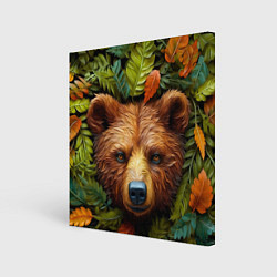 Холст квадратный Медведь в листьях, цвет: 3D-принт