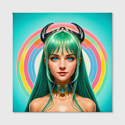 Холст квадратный Девушка с зелёными волосами и рожками, цвет: 3D-принт — фото 2