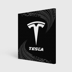 Картина квадратная Tesla speed на темном фоне со следами шин