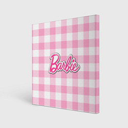 Картина квадратная Барби лого розовая клетка