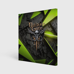 Холст квадратный Baldurs Gate 3 logo green abstract, цвет: 3D-принт