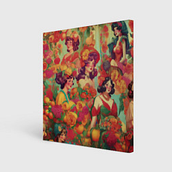 Картина квадратная Винтажные ретро леди и цветы