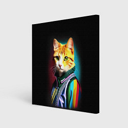 Картина квадратная Модный рыжий кот - неон - поп-арт
