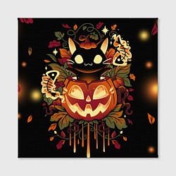 Холст квадратный Котик в тыкве - хэллоуин, цвет: 3D-принт — фото 2