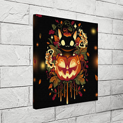 Холст квадратный Котик в тыкве - хэллоуин, цвет: 3D-принт — фото 2