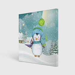 Холст квадратный Новогодний пингвин, цвет: 3D-принт