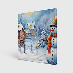 Картина квадратная Новогодний снеговик с шарфом