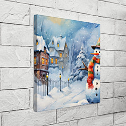 Холст квадратный Новогодний снеговик с шарфом, цвет: 3D-принт — фото 2