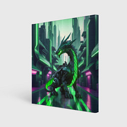 Картина квадратная Неоновый зеленый дракон