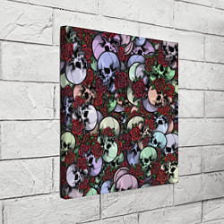 Холст квадратный Череп с розами паттерн, цвет: 3D-принт — фото 2