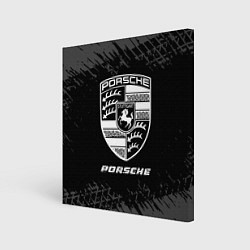 Картина квадратная Porsche speed на темном фоне со следами шин
