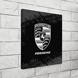 Холст квадратный Porsche speed на темном фоне со следами шин, цвет: 3D-принт — фото 2