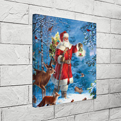 Холст квадратный Дед Мороз в лесу с животными, цвет: 3D-принт — фото 2