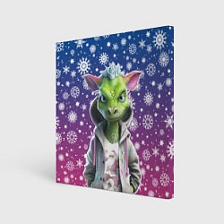 Холст квадратный Зеленый дракон и снежинки, цвет: 3D-принт