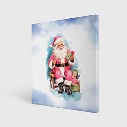 Холст квадратный Акварельный ретро Санта Клаус, цвет: 3D-принт