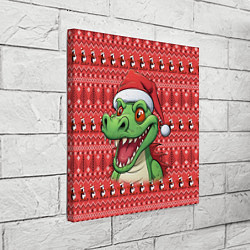 Холст квадратный Зеленый дракон на красном новогоднем фоне, цвет: 3D-принт — фото 2