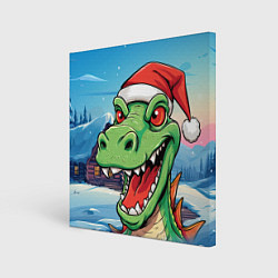 Холст квадратный Дракон в новогодней шапке, цвет: 3D-принт