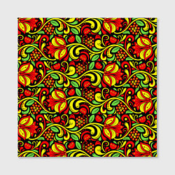 Холст квадратный Хохломская роспись красные цветы и ягоды, цвет: 3D-принт — фото 2