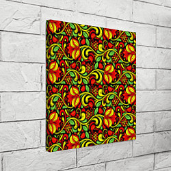 Холст квадратный Хохломская роспись красные цветы и ягоды, цвет: 3D-принт — фото 2